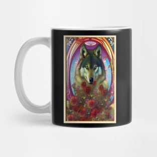 Pretty Art Deco style Roses and Wolf Mug